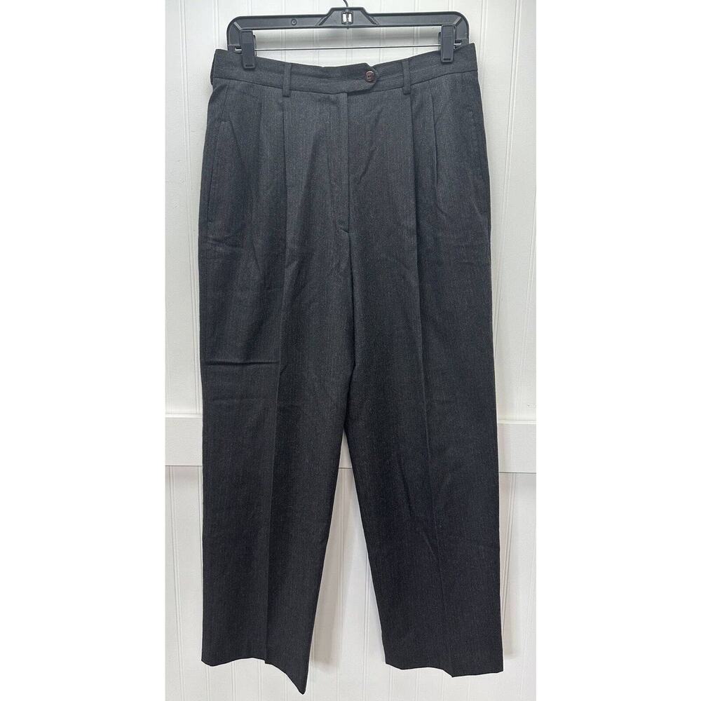 Wool Cashmere Pants Mark Shale Wide Leg 10 Gray Pleated Pinstripe *Petite